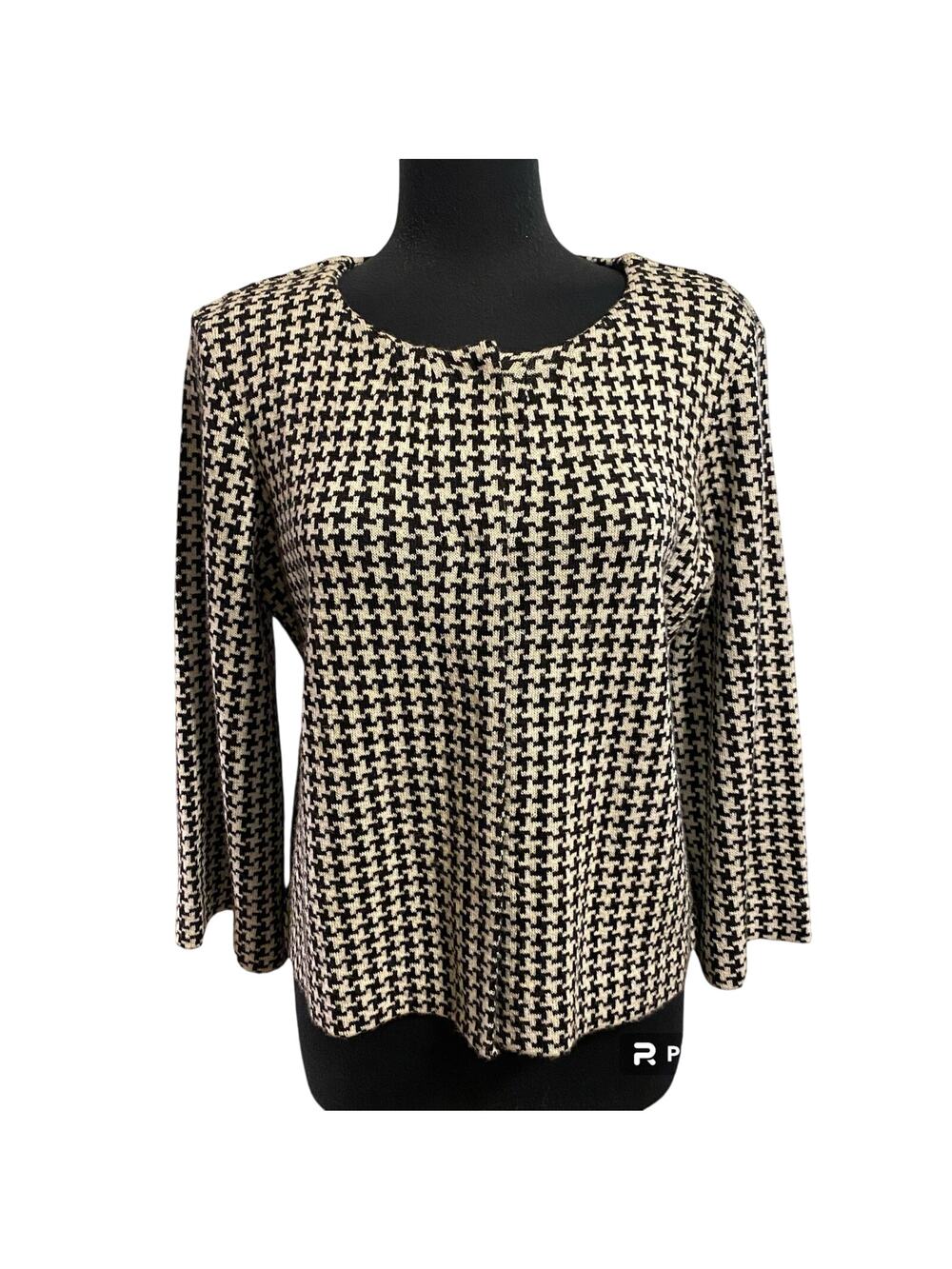 Chadwicks Women's Black/White Houndstooth Knit Snap Closure Cardigan Size Medium
